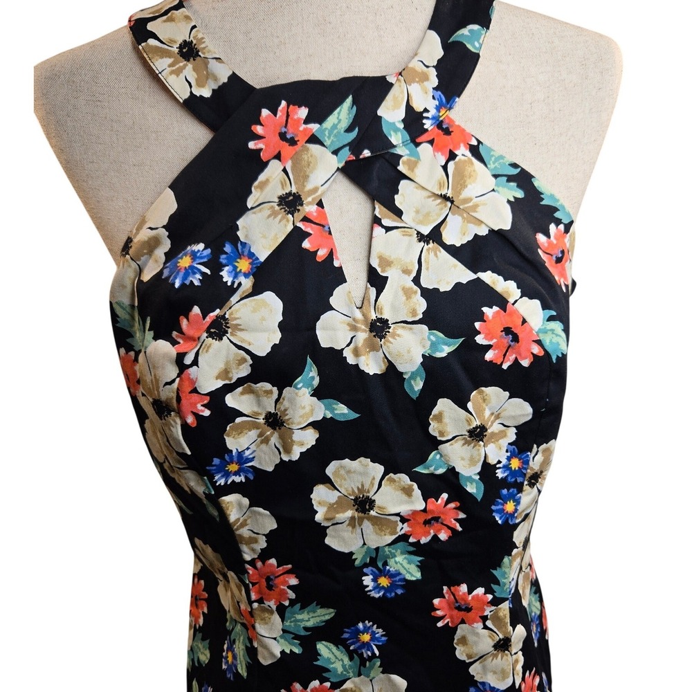 White House Black Market Floral Halter Bodice Top Black Cabana Coral 10 NWT
